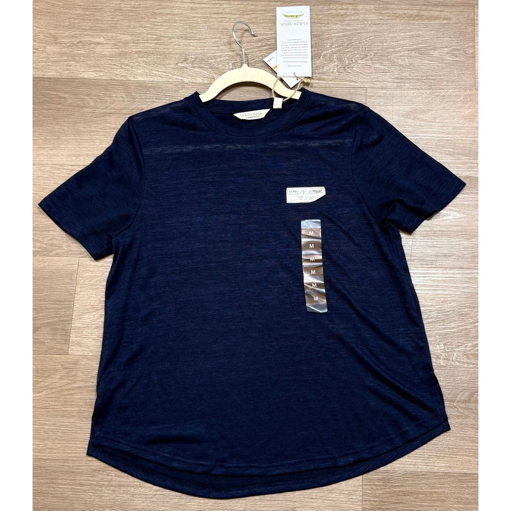 NWT Earth Yoga Navy Blue Tee Sustainable Soft Minimalist Top Size M